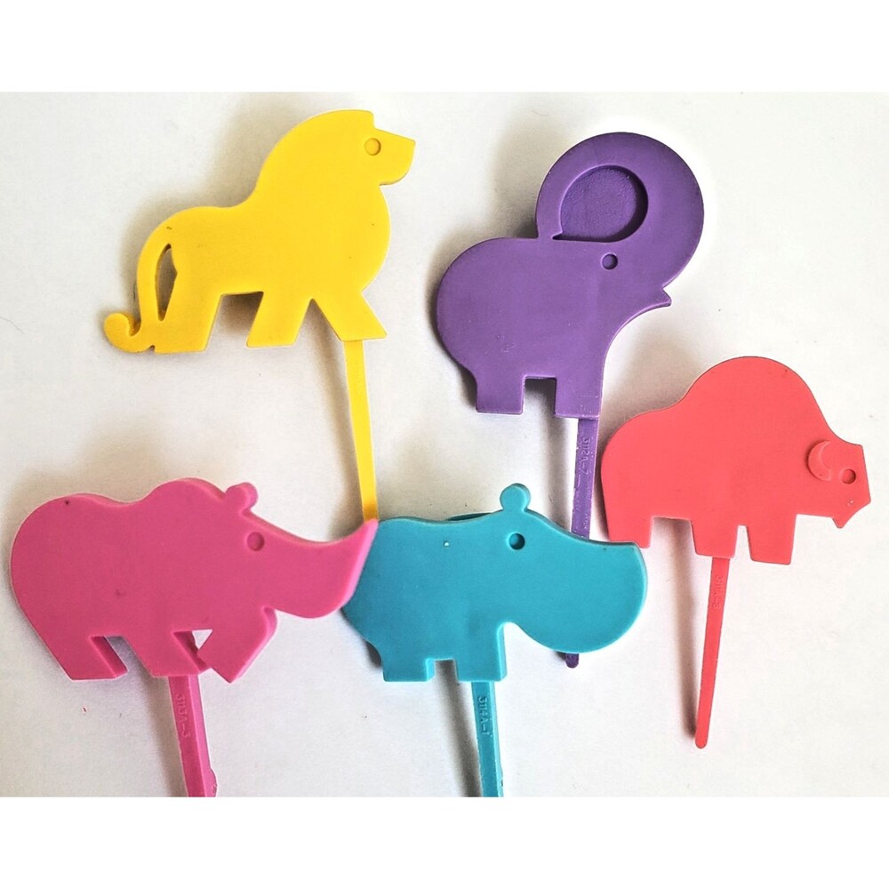 Tupperware Cake Toppers Lot 5 Zoo Animal Candle Holders Lion Rhino Hippo Vintage